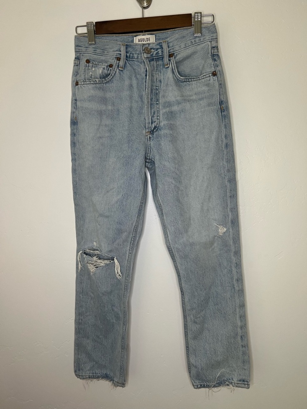 Agolde Women's Light Blue High Rise Distressed Jeans